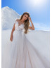 Short Sleeve Beaded Ivory Lace Tulle Wedding Dress